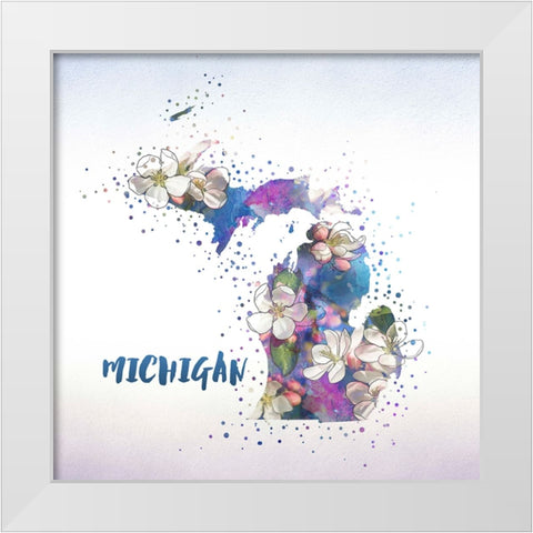 Michigan State Flower (Apple Blossom) White Modern Wood Framed Art Print by Inner Circle