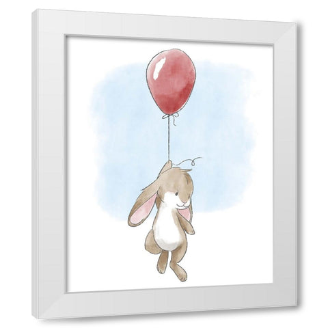 Little Bunny and Balloon White Modern Wood Framed Art Print by Circle Kids