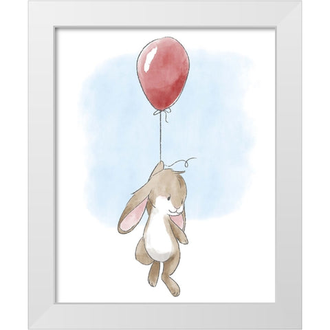 Little Bunny and Balloon White Modern Wood Framed Art Print by Circle Kids