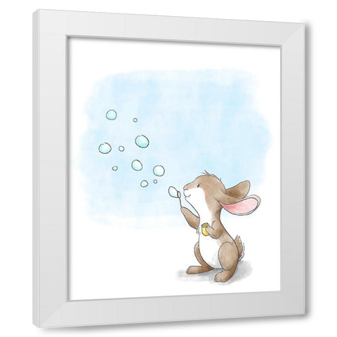 Little Bunny Blowing Bubbles White Modern Wood Framed Art Print by Circle Kids