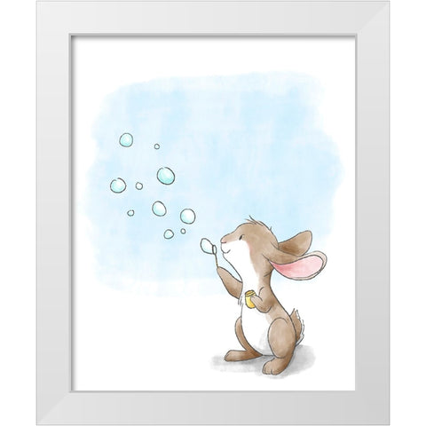Little Bunny Blowing Bubbles White Modern Wood Framed Art Print by Circle Kids