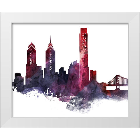 Philadelphia Watercolor Cityscape II White Modern Wood Framed Art Print by Circle Art Group