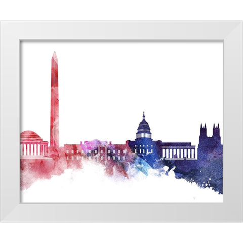 Washington DC Watercolor Cityscape - Red and Blue II White Modern Wood Framed Art Print by Circle Art Group