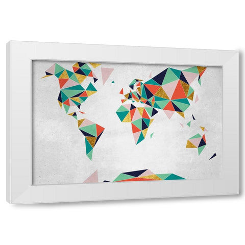 Geometric World Map White Modern Wood Framed Art Print by Inner Circle