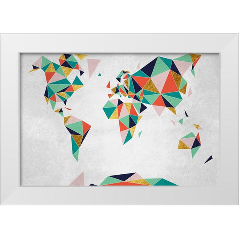 Geometric World Map White Modern Wood Framed Art Print by Inner Circle