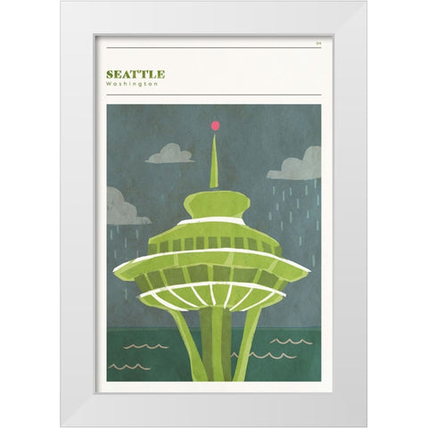 Mid Century City -Seattle White Modern Wood Framed Art Print by Circle Art Group