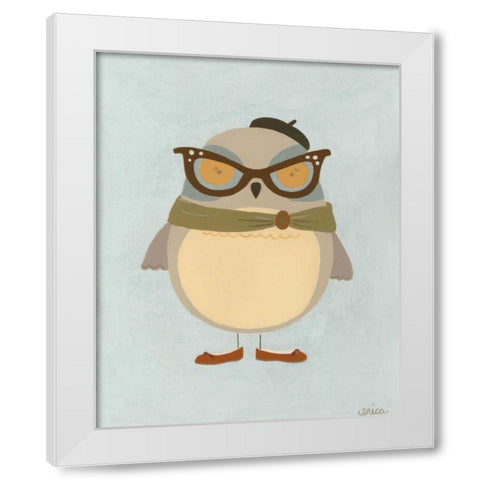 Hipster Owl I White Modern Wood Framed Art Print by Vess, June Erica