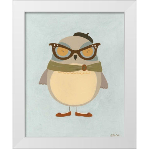Hipster Owl I White Modern Wood Framed Art Print by Vess, June Erica