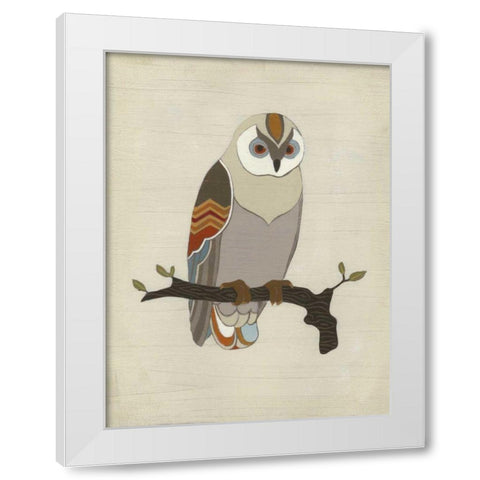 Chevron Owl I White Modern Wood Framed Art Print by Vess, June Erica