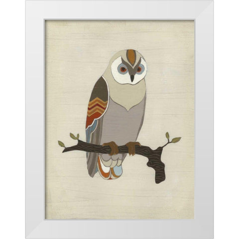 Chevron Owl I White Modern Wood Framed Art Print by Vess, June Erica