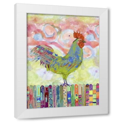 Rooster on a Fence I White Modern Wood Framed Art Print by Blixt, Ingrid