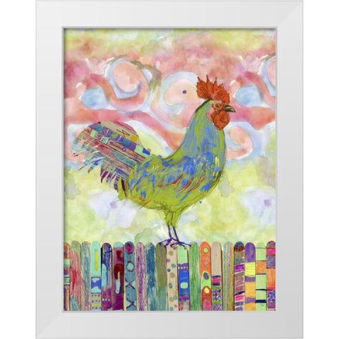 Rooster on a Fence I White Modern Wood Framed Art Print by Blixt, Ingrid