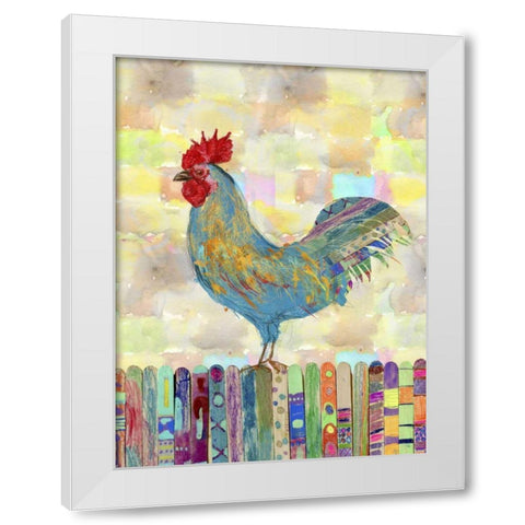Rooster on a Fence II White Modern Wood Framed Art Print by Blixt, Ingrid