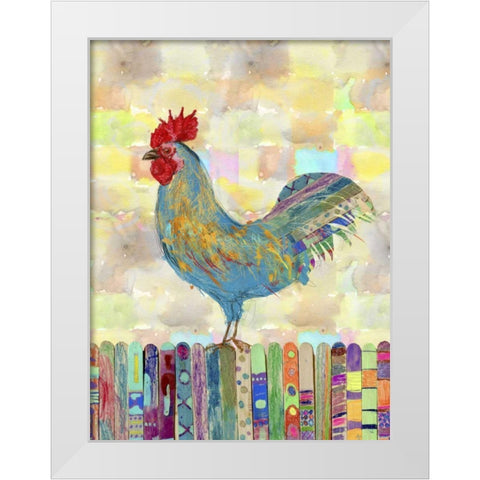 Rooster on a Fence II White Modern Wood Framed Art Print by Blixt, Ingrid