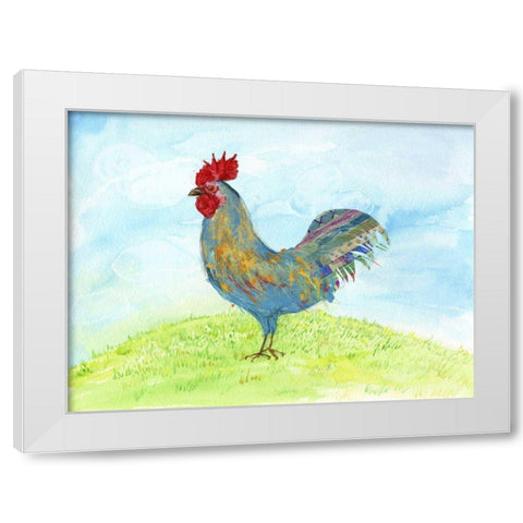 Meadow Rooster White Modern Wood Framed Art Print by Blixt, Ingrid