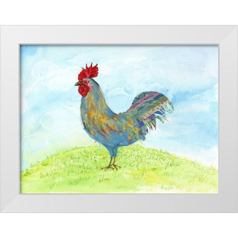 Meadow Rooster White Modern Wood Framed Art Print by Blixt, Ingrid
