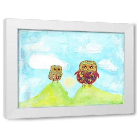 Hilltop Owls White Modern Wood Framed Art Print by Blixt, Ingrid