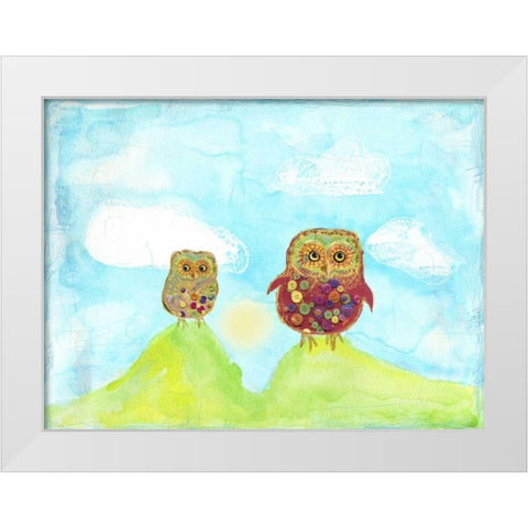 Hilltop Owls White Modern Wood Framed Art Print by Blixt, Ingrid