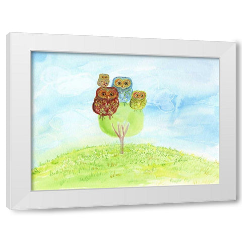 Owl Family White Modern Wood Framed Art Print by Blixt, Ingrid