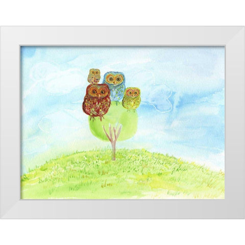 Owl Family White Modern Wood Framed Art Print by Blixt, Ingrid