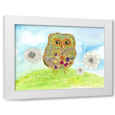 Owl and Flowers White Modern Wood Framed Art Print by Blixt, Ingrid