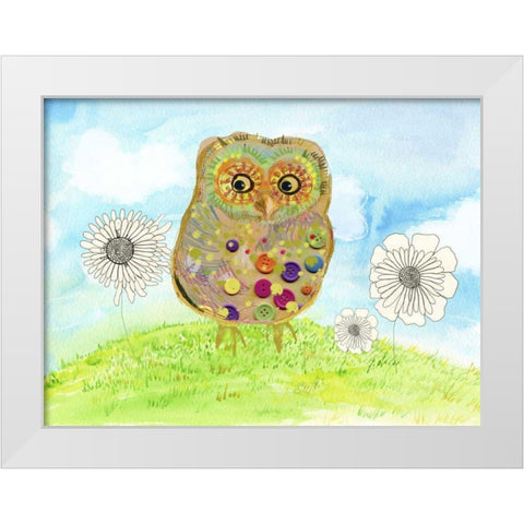 Owl and Flowers White Modern Wood Framed Art Print by Blixt, Ingrid