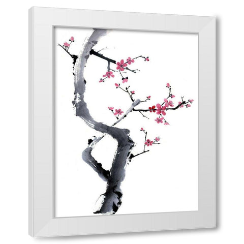 Plum Blossom Branch I White Modern Wood Framed Art Print by Parker, Nan Rae