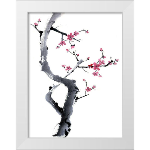 Plum Blossom Branch I White Modern Wood Framed Art Print by Parker, Nan Rae