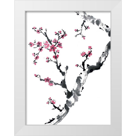 Plum Blossom Branch II White Modern Wood Framed Art Print by Parker, Nan Rae