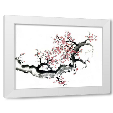 Plum Blossom Branch III White Modern Wood Framed Art Print by Parker, Nan Rae