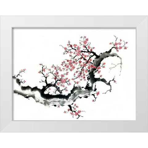 Plum Blossom Branch III White Modern Wood Framed Art Print by Parker, Nan Rae