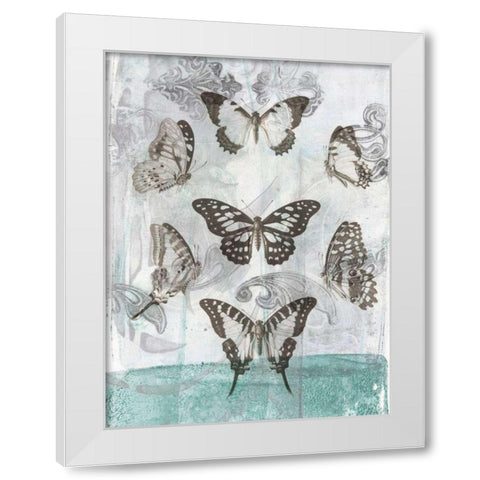 Butterflies and Filigree I White Modern Wood Framed Art Print by Goldberger, Jennifer