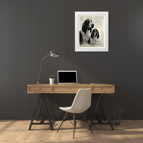 B and W Chien de Chasse White Modern Wood Framed Art Print by Vision Studio
