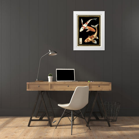 Koi Fish on Black I White Modern Wood Framed Art Print by Zarris, Chariklia