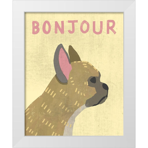Bonjour White Modern Wood Framed Art Print by Inner Circle