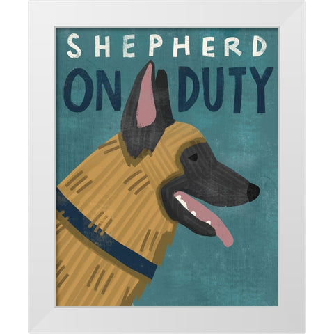 Shepherd On Duty White Modern Wood Framed Art Print by Inner Circle