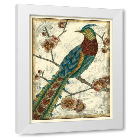 Embroidered Pheasant I White Modern Wood Framed Art Print by Zarris, Chariklia