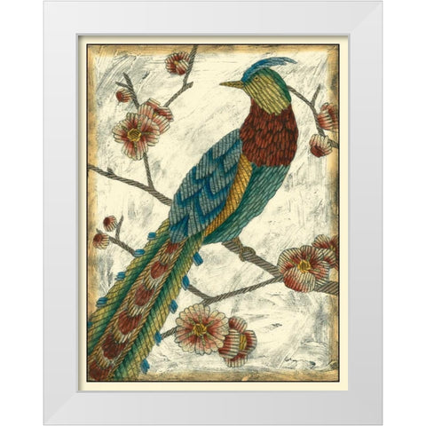 Embroidered Pheasant I White Modern Wood Framed Art Print by Zarris, Chariklia