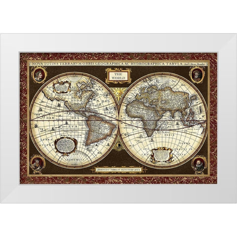 Decorative World Map White Modern Wood Framed Art Print by Vision Studio