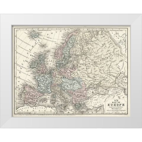 Mitchells Map of Europe White Modern Wood Framed Art Print by Mitchell