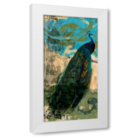 Rustic Peacock I White Modern Wood Framed Art Print by Goldberger, Jennifer