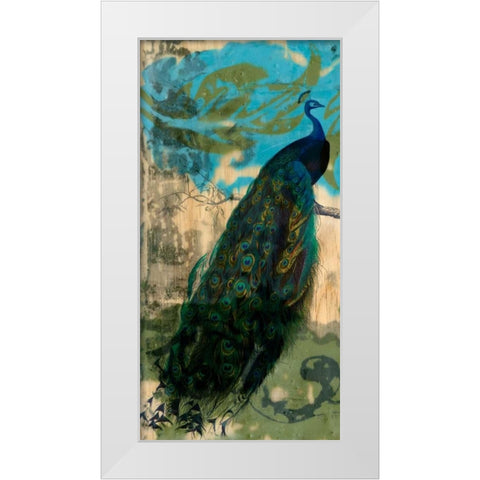 Rustic Peacock I White Modern Wood Framed Art Print by Goldberger, Jennifer