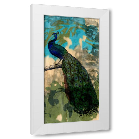 Rustic Peacock II White Modern Wood Framed Art Print by Goldberger, Jennifer