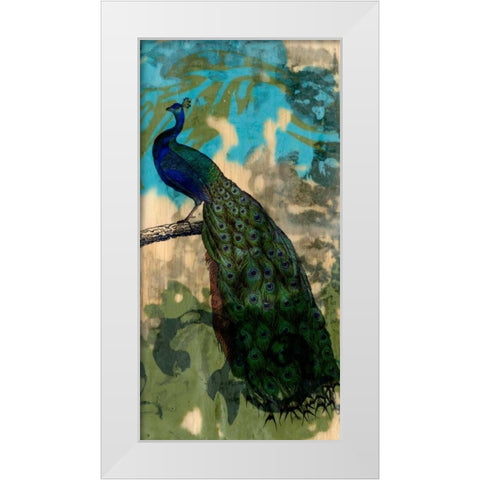 Rustic Peacock II White Modern Wood Framed Art Print by Goldberger, Jennifer