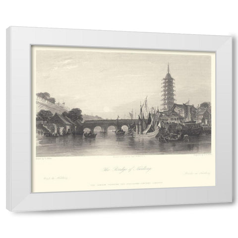 The Bridge of Nanking White Modern Wood Framed Art Print by Allom, T.