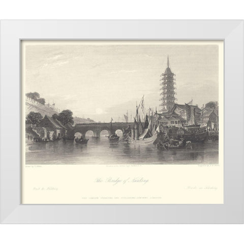 The Bridge of Nanking White Modern Wood Framed Art Print by Allom, T.