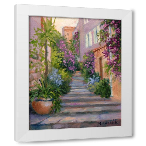 Stairway Of Flowers White Modern Wood Framed Art Print by Weber, Mary Jean