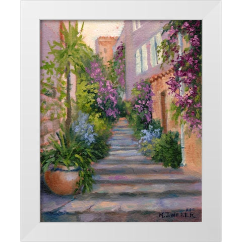 Stairway Of Flowers White Modern Wood Framed Art Print by Weber, Mary Jean