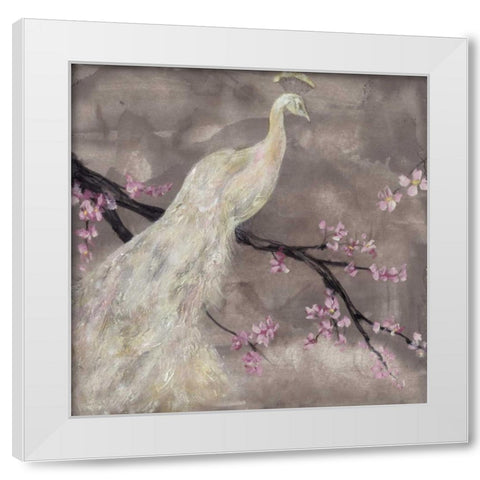 Peacock Serenity I White Modern Wood Framed Art Print by Goldberger, Jennifer