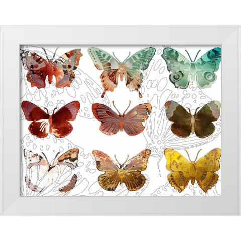 Layered Butterflies II White Modern Wood Framed Art Print by Jasper, Sisa